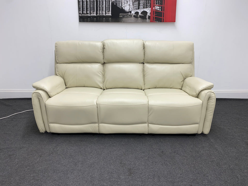 Supreme Power Recliner Cream Leather 3 Seater Sofa - Drinks Tray Table Sofas