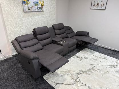 Willow Grey Easy Clean Fabric 4 Seater Sofa With Drinks Console - High Headrest & Seating Position Couch