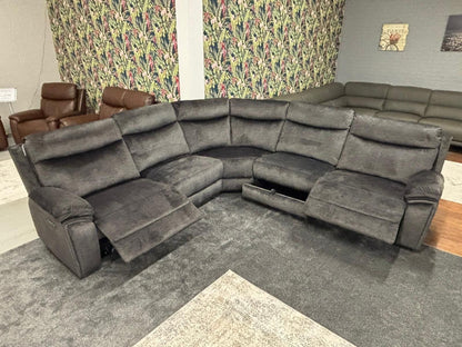 "Trek" Grey Plush Fabric Power Recliner Corner Sofa With USB Charging Ports, Drinks Cooling Cup Holders Plus Many More Modern Features