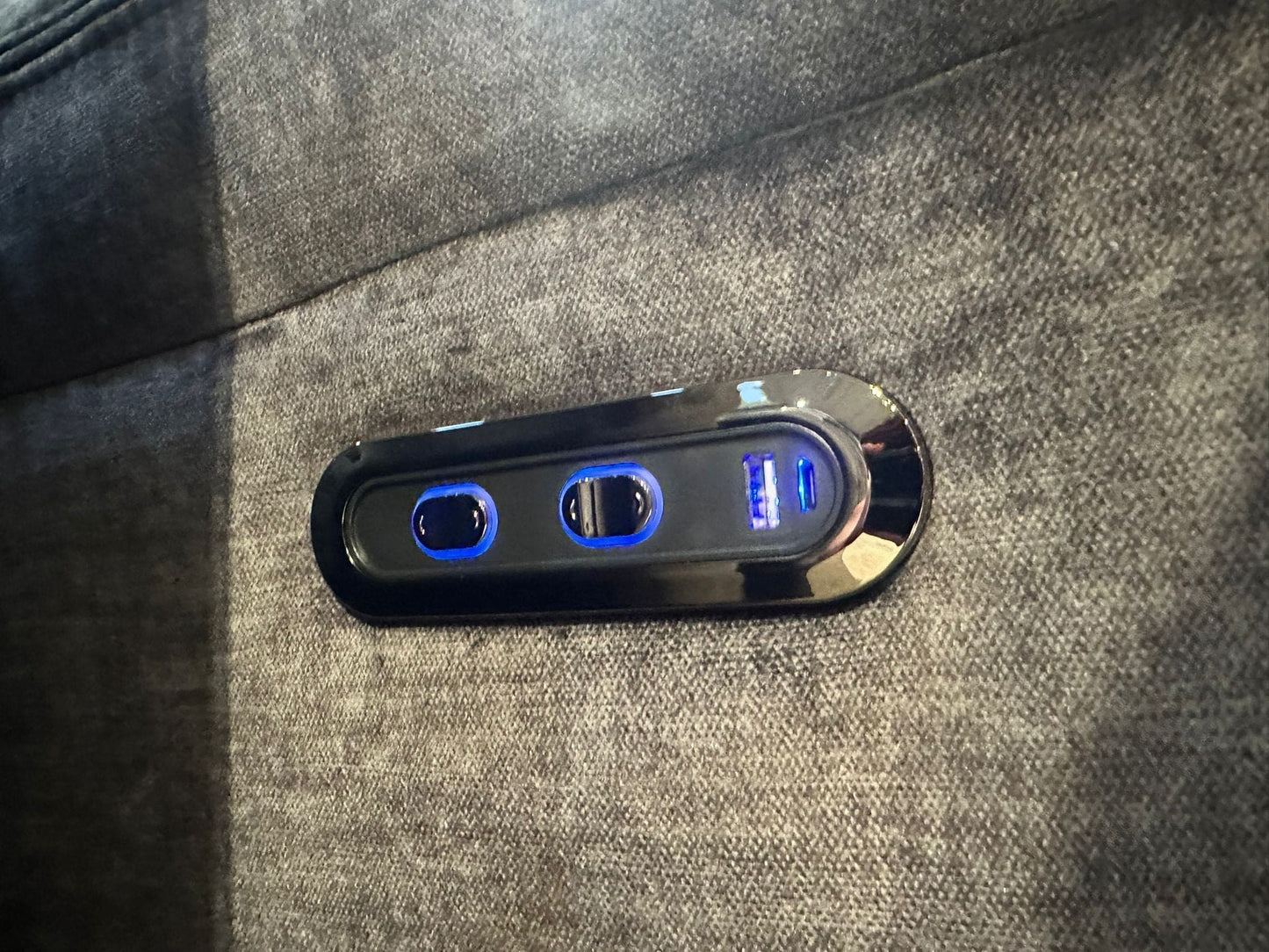 "Trek" 2c2c Grey Plush Fabric Power Recliner Corner Sofa With USB Charging Ports & Cinema Drinks Console