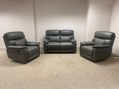 DFS Grey MILANO Leather Electric Reclining 2 + 1 + 1 Seater Sofa Suite Set + USB Ports