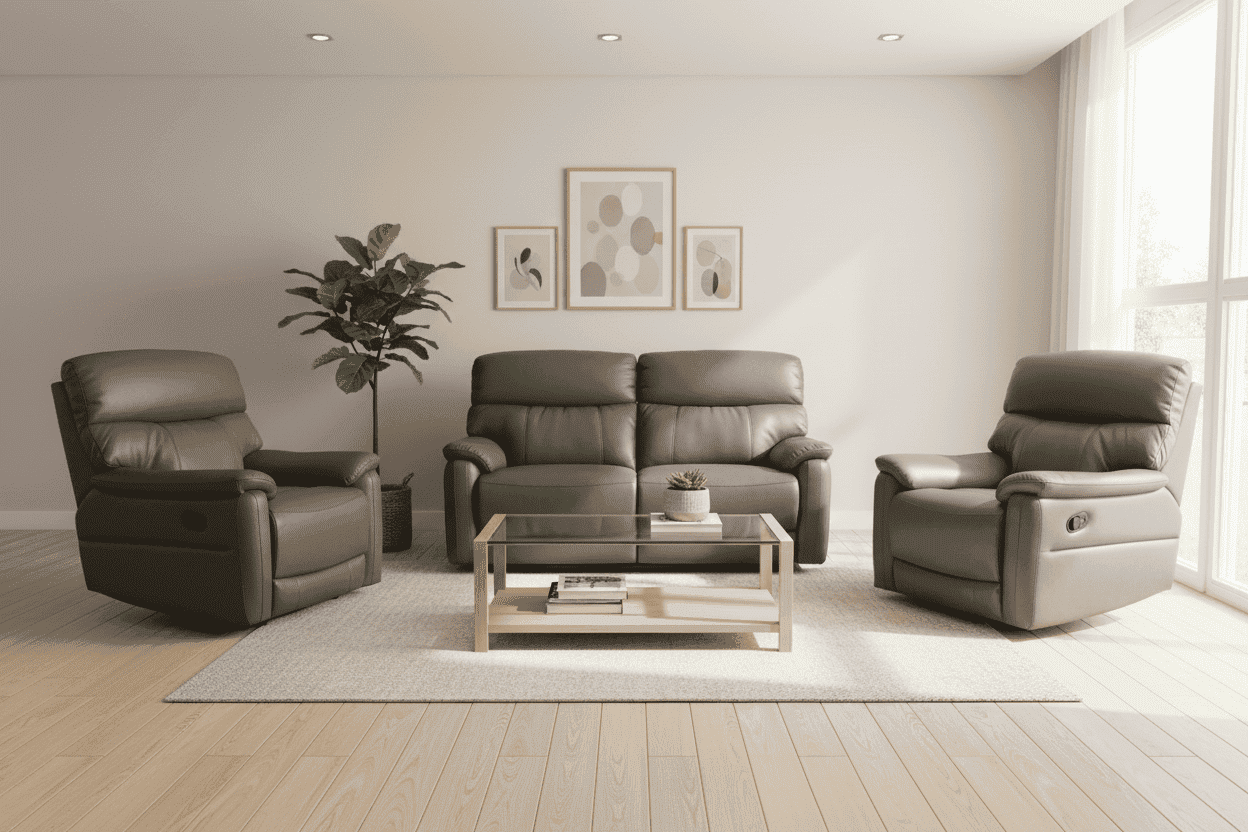 DFS Grey MILANO Leather Electric Reclining 2 + 1 + 1 Seater Sofa Suite Set + USB Ports