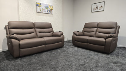 "Bertie" Brown Leather Electric Reclining Massage Sofa Range With Power Headrests & USB Charging Ports For Ultimate Comfort