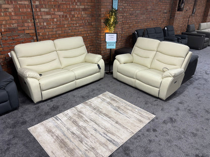 "Bertie" Cream Leather Electric Reclining Massage Sofa Range With Power Headrests & USB Charging Ports For Ultimate Comfort