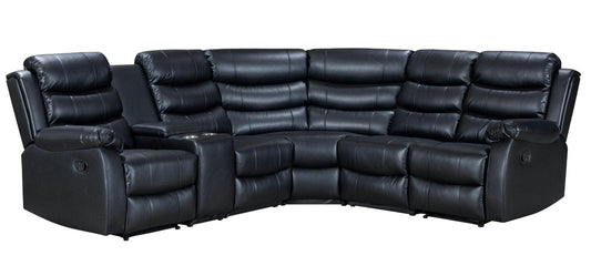 Black Leather 'Lando' MANUAL Reclining Corner Sofa |  Reversible & Modular | Drinks Consol | High Backrest | Built To Fit Any Home | Couch |
