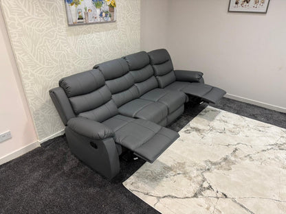 Lando Grey Leather 4 Seater Sofa | Fold Down Tray Table, High Headrest & Seating Position Couch