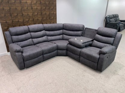 "Willow" Dark Grey Easy Clean Fabric 2C2 Recliner Modular Corner Sofa | Drinks Tray Table