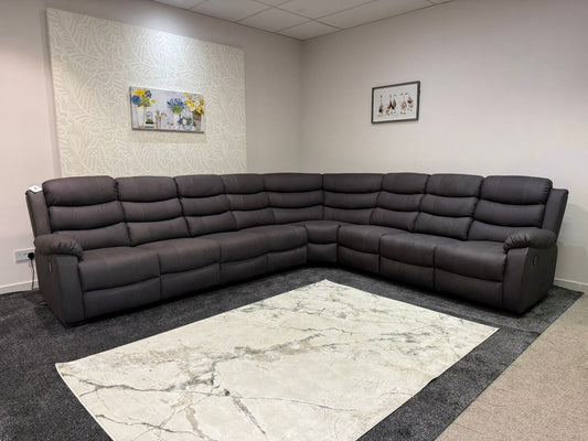 "Willow" Dark Grey Fabric 4C3 Recliner Corner Sofa | 2 x Drinks Tray Tables | Easy Clean Fabric | Modular