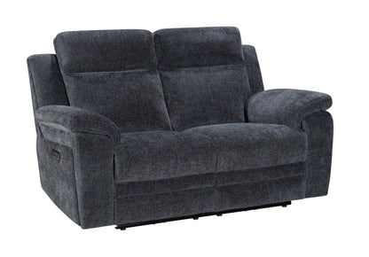 "Barretta" Electric / Power Reclining Grey Fabric Sofa Set - USB Charging & Drinks Tray Table