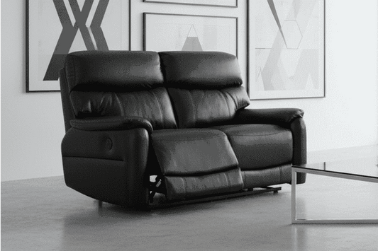 DFS Black Milano Leather Electric / Power Reclining 2 Seater Sofa Suite Set With USB Charging Ports