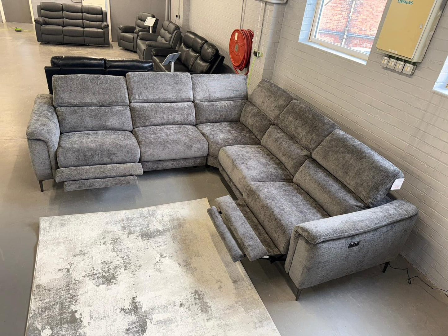 Tahiti 2c2 Electric Recliner Grey Fabric Corner Sofa With Adjustable Headrests