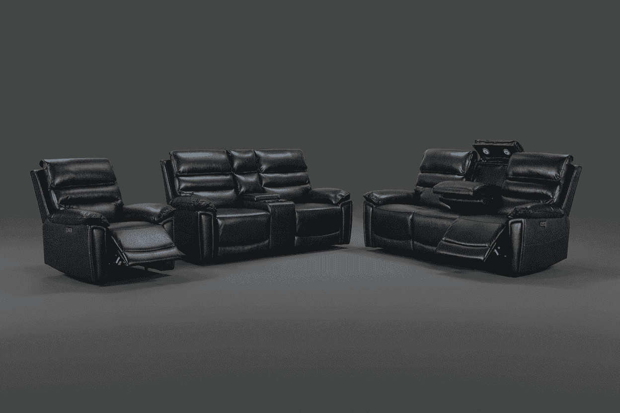 THIS WHOLE SET! DFS Lawson Black Leather Electric Reclining 3 Seater + 2 Seater With Drinks Console + Armchair Sofa Set Suite With USB Charging Ports & Drop Down Tray Table