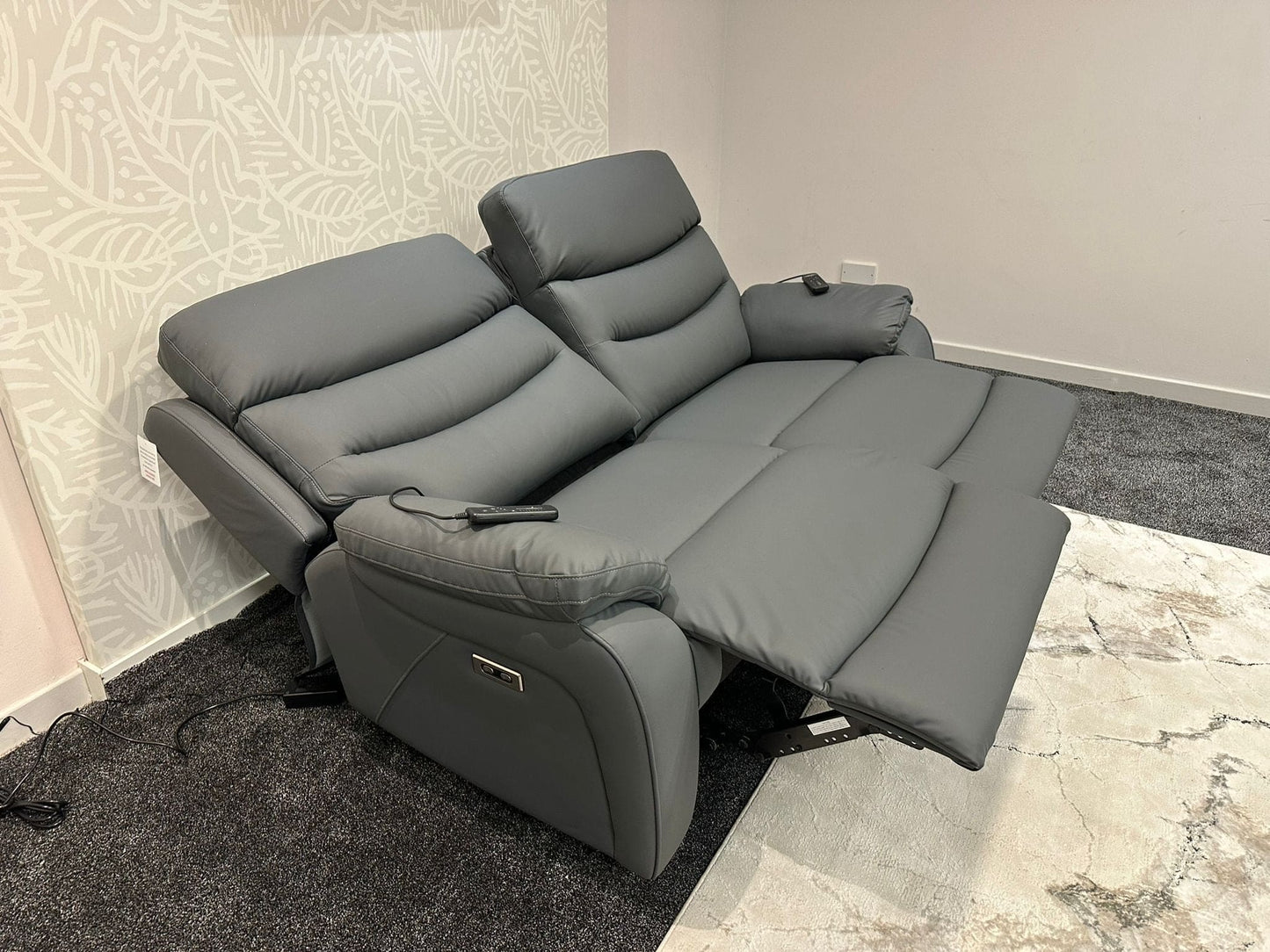 "Bertie" Grey Leather Electric Reclining Massage Sofa Range With Power Headrests & USB Charging Ports For Ultimate Comfort