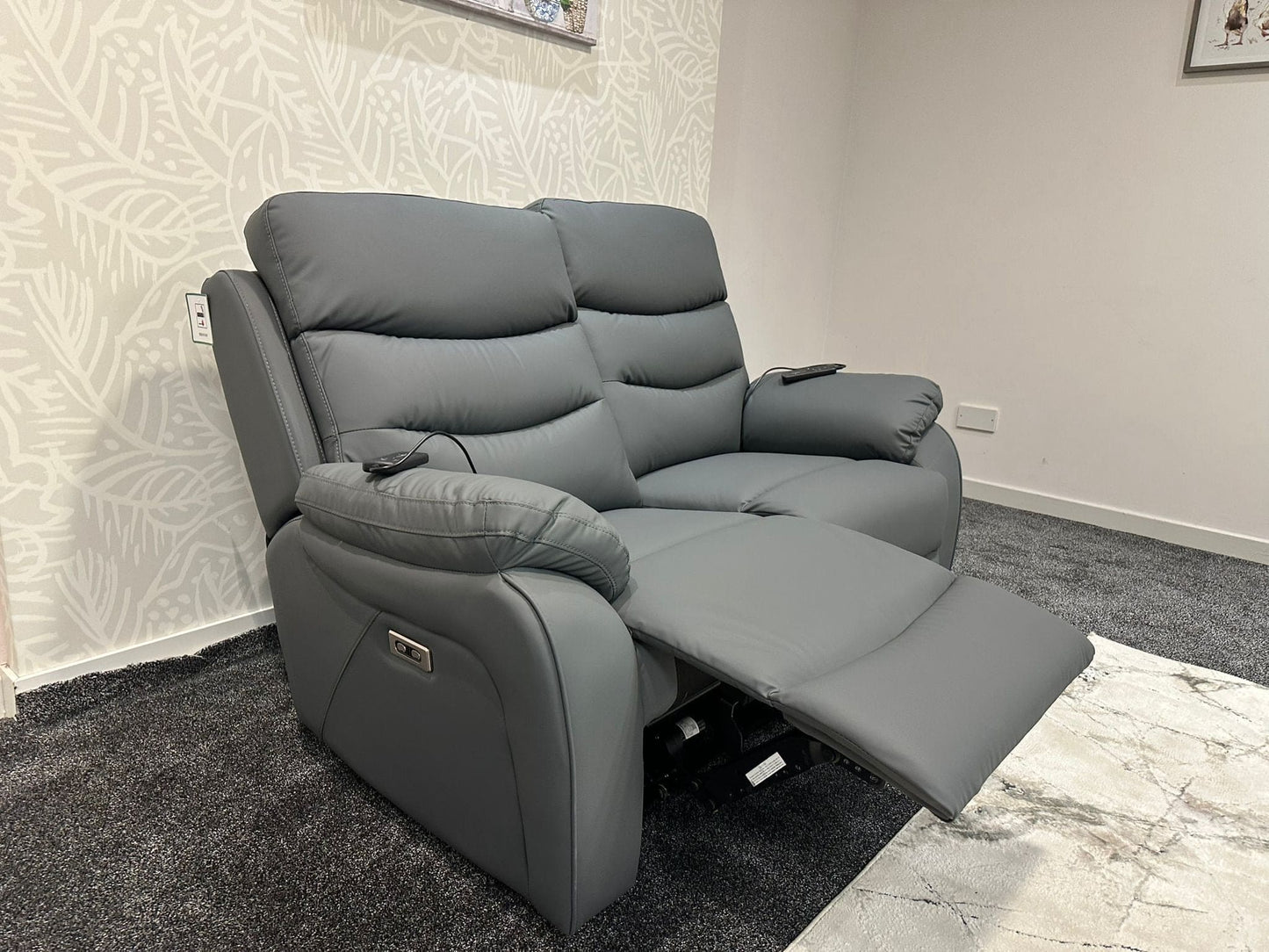 "Bertie" Grey Leather Electric Reclining Massage Sofa Range With Power Headrests & USB Charging Ports For Ultimate Comfort