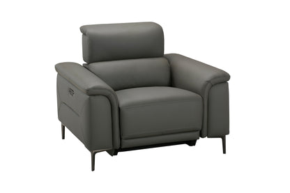 San Andreas Electric Recliner Grey Top Grain Leather Armchair / 1 Seater Sofa With Power Headrests & USB Charging Ports