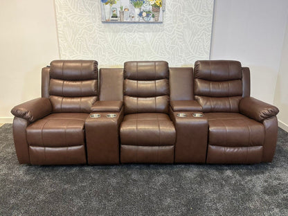 Lando Recliner Brown Leather 3 Seater + 2 Console Sofa