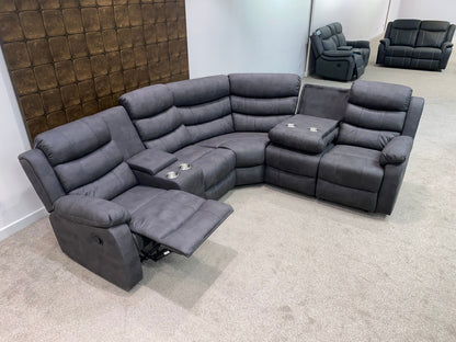 "Willow" Dark Grey Easy Clean Fabric 2C2 MANUAL Recliner Modular Corner Sofa + Console | Couch |
