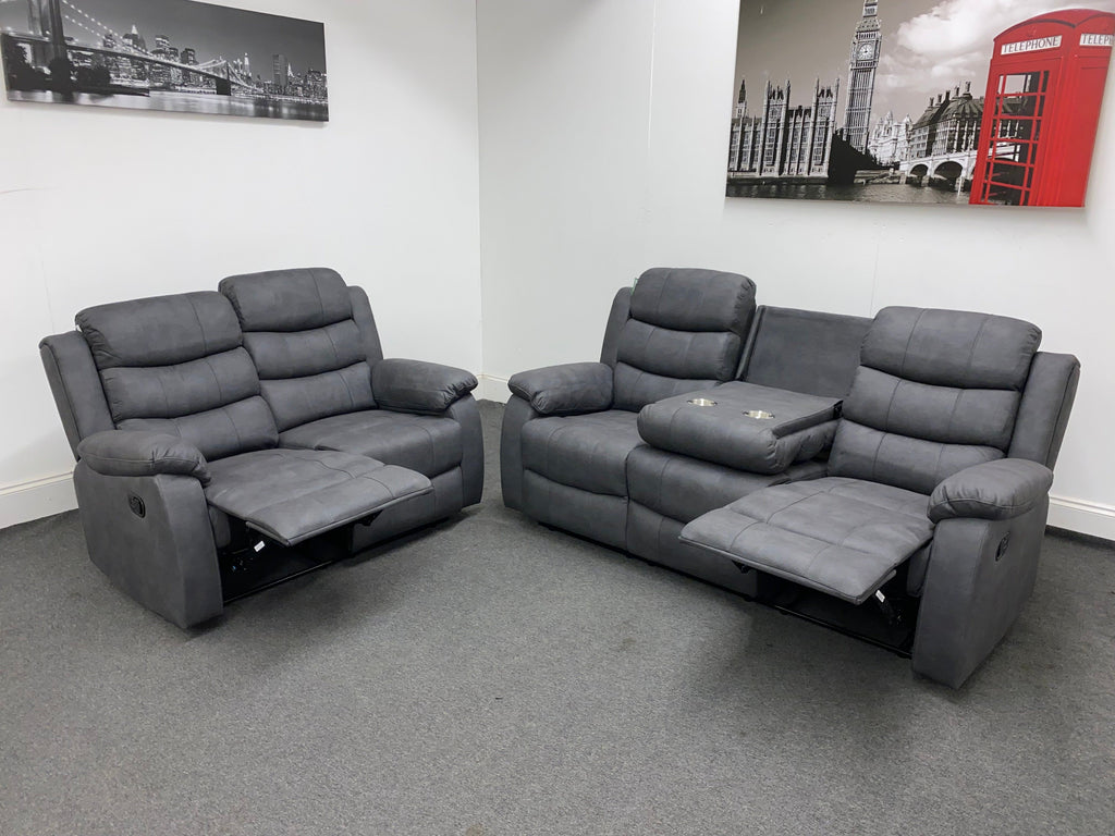 Willow Charcoal Grey Fabric Reclining 3 + 2 Seater Sofa Set Sofas