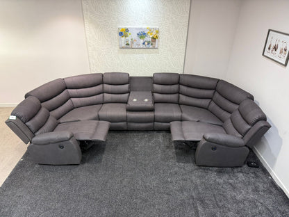 Willow Grey Fabric U Shape Corner Sofa With Drinks console & Fold down Tray Tables
