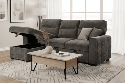 (Back in stock 15th August) 'Lionel' Charcoal Grey Fabric Left Hand Facing Corner Sofa Bed With Storage