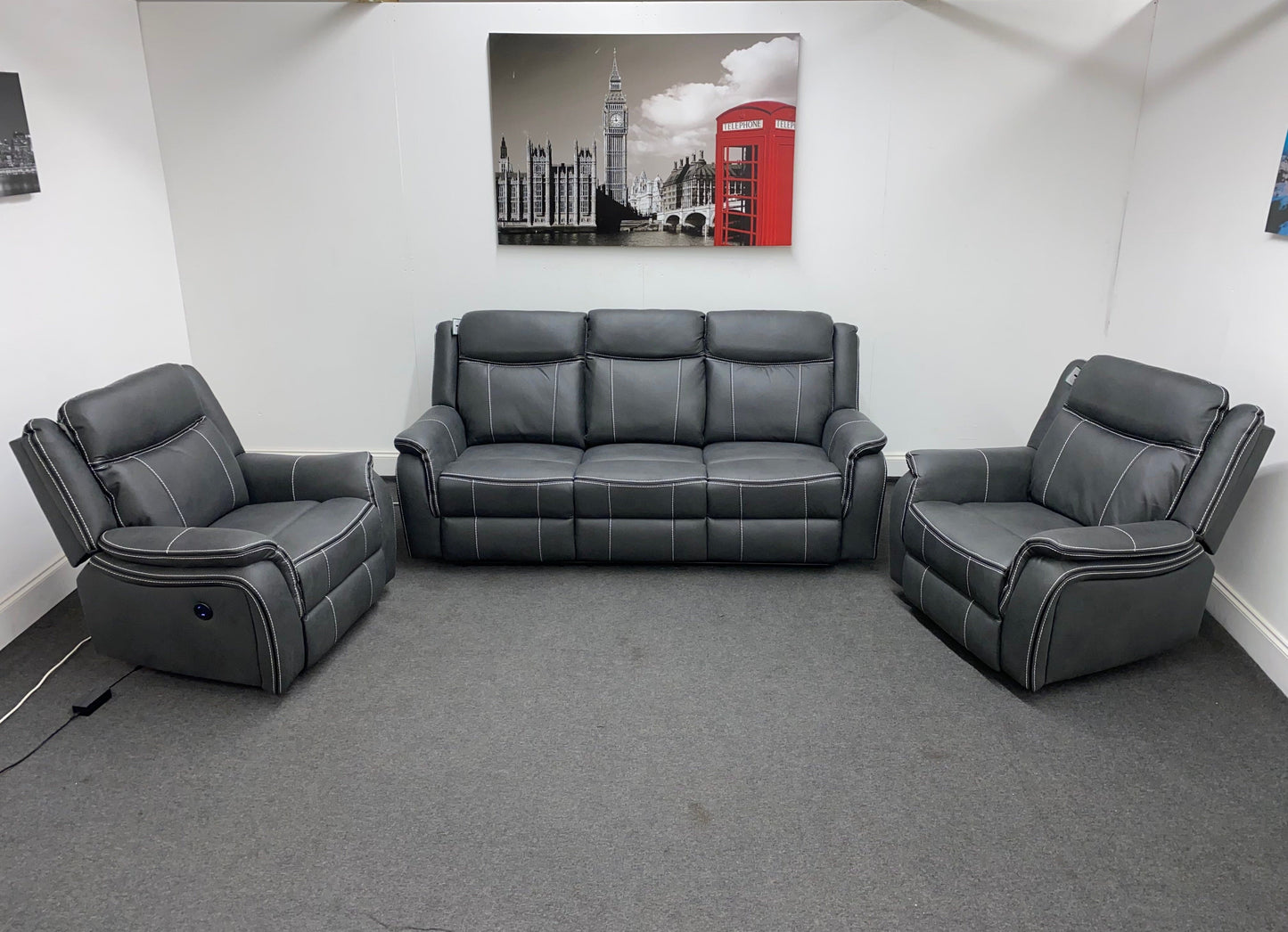 " Mason" All Electric Reclining New Grey Microfibre Fabric 3+1+1 Seater Power Recliner Sofa Suite Set With USB Ports | Couch |