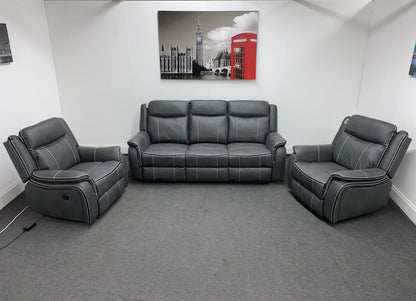 " Mason" All Electric Reclining New Grey Microfibre Fabric 3+1+1 Seater Power Recliner Sofa Suite Set With USB Ports | Couch |