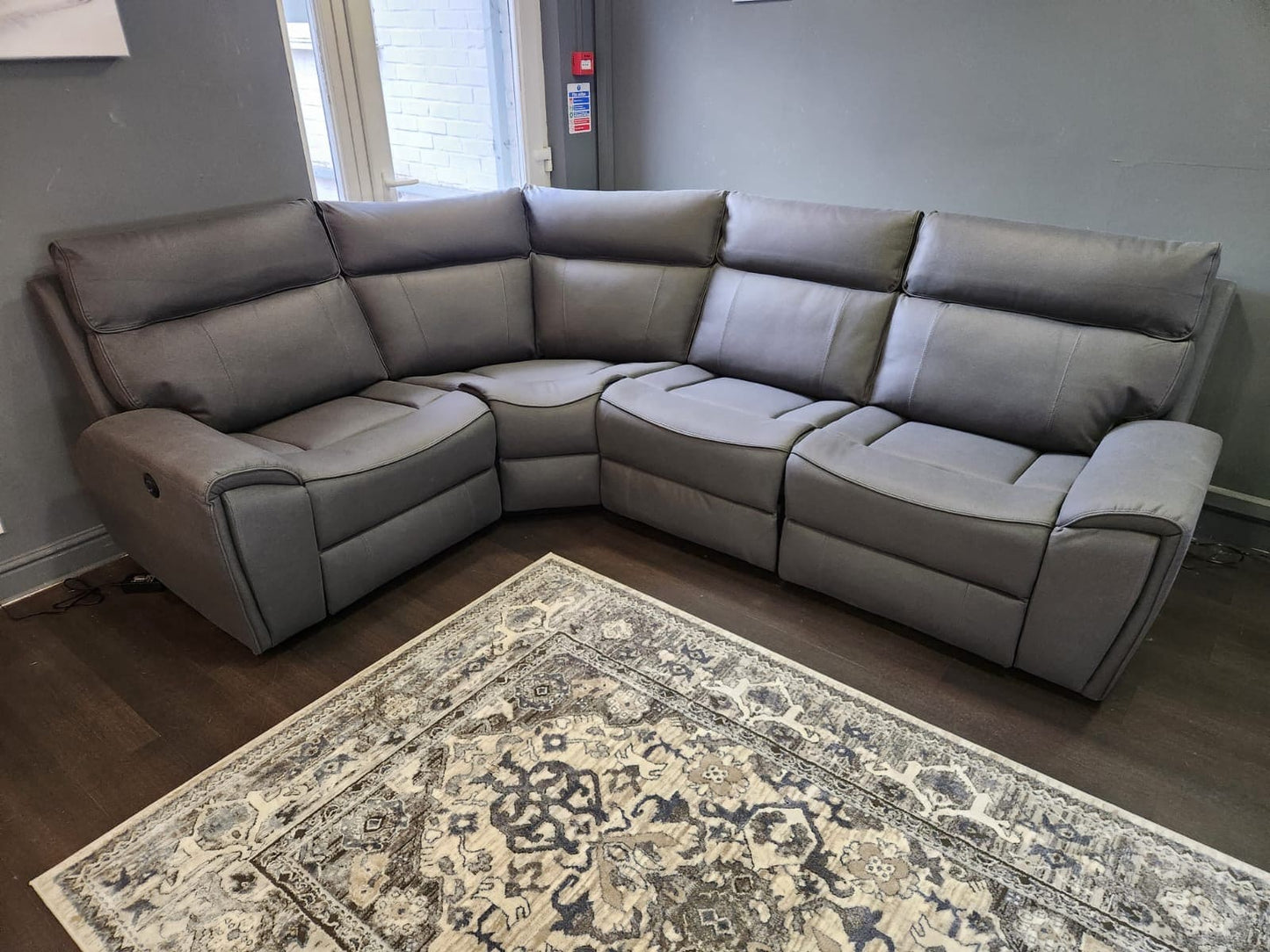 'Ronan' 2c1 Electric Recliner Easy Clean Microfibre Grey Tech Fabric Corner Sofa + USB Charging Ports - Reversible