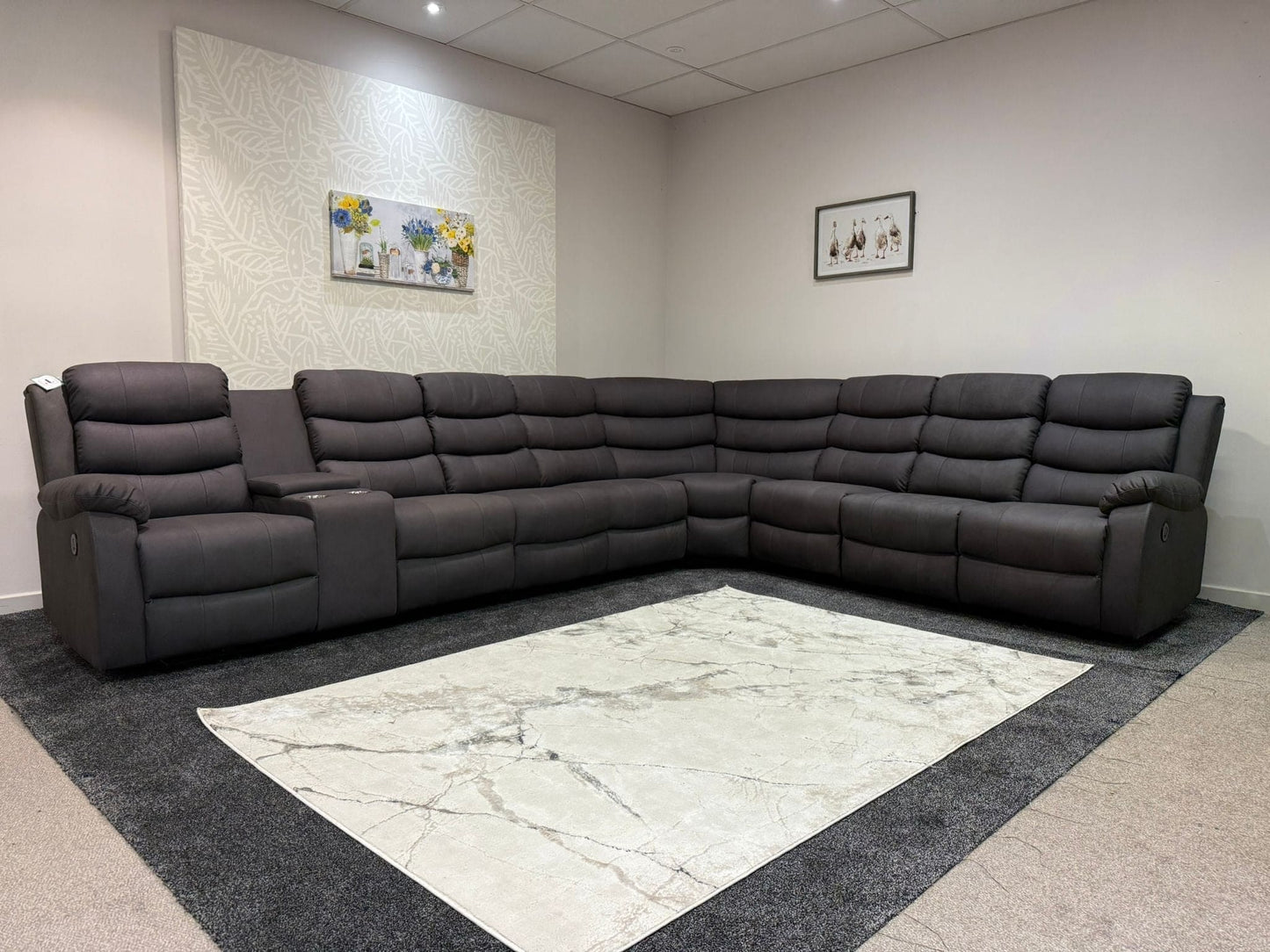 "Willow" Dark Grey Fabric 4C3C Recliner Corner Sofa | Drinks Tray Table | Easy Clean Fabric | Modular