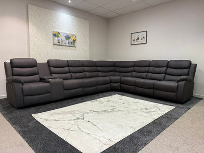 "Willow" Dark Grey Fabric 4C3C Recliner Corner Sofa | Drinks Tray Table | Easy Clean Fabric | Modular