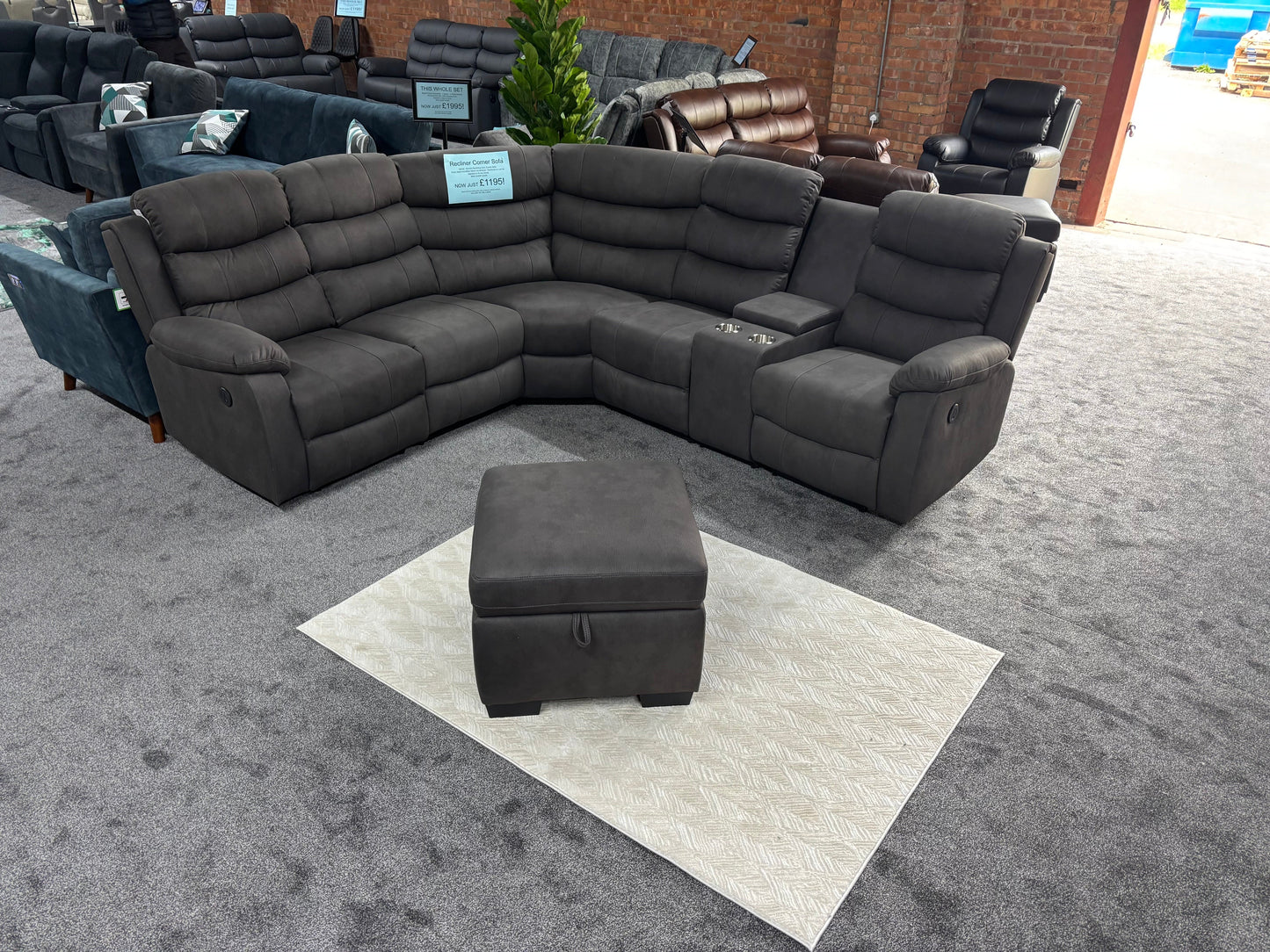 "Willow" Dark Grey Easy Clean Fabric 2C2C Recliner Modular Corner Sofa + Footstool | Couch |