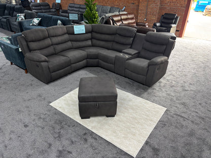 "Willow" Dark Grey Easy Clean Fabric 2C2C Recliner Modular Corner Sofa + Footstool | Couch |