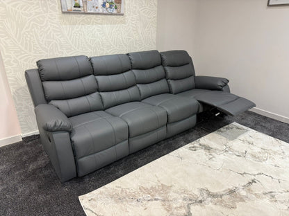 Lando Grey Leather 4 Seater Sofa | Fold Down Tray Table, High Headrest & Seating Position Couch