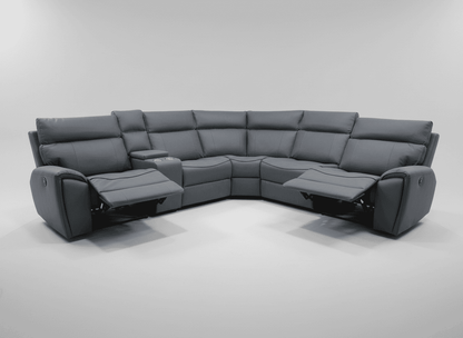 Ronan Easy Clean Microfibre Tech Fabric Electric Recliner 7 Seater 2c2c Corner Sofa + Drinks Console + USB Charging Ports | Couch