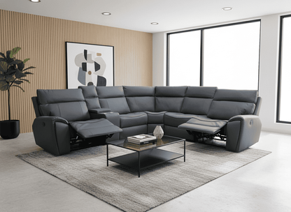 Ronan Easy Clean Microfibre Tech Fabric Electric Recliner 7 Seater 2c2c Corner Sofa + Drinks Console + USB Charging Ports | Couch