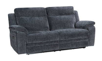 "Barretta" Electric / Power Reclining Grey Fabric Sofa Set - USB Charging & Drinks Tray Table