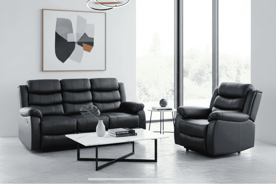 Lando Recliner Black Leather 3 + 1 Seater Sofa Set