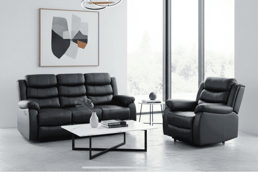 Lando Recliner Black Leather 3 + 1 Seater Sofa Set