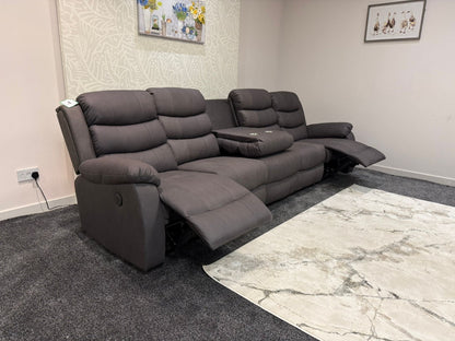Willow Grey Easy Clean Fabric 5 Seater Sofa | 2 x Fold Down Tray Table, High Headrest & Seating Position Couch