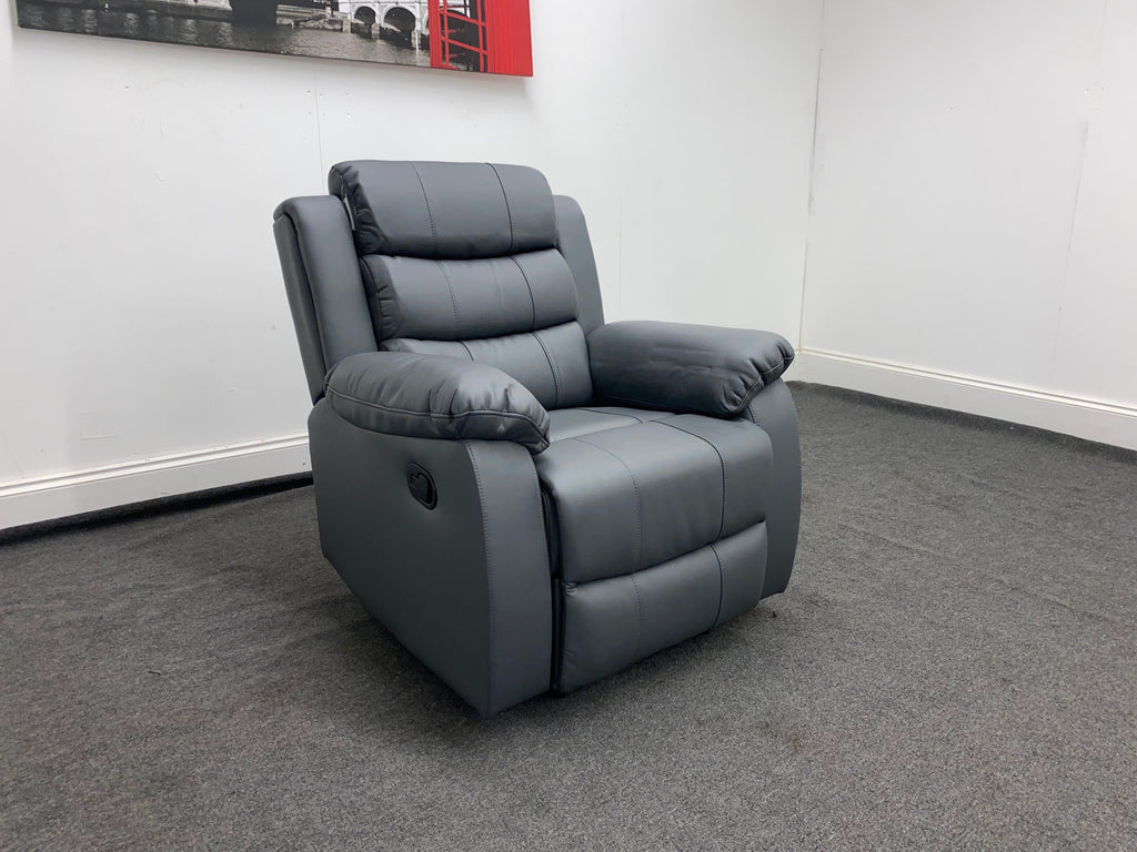 Landos Manual Recliner Grey Leather Armchair 1 Seater Sofa Sofas