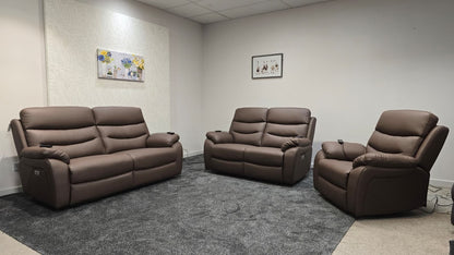 "Bertie" Brown Leather Electric Reclining Massage Sofa Range With Power Headrests & USB Charging Ports For Ultimate Comfort