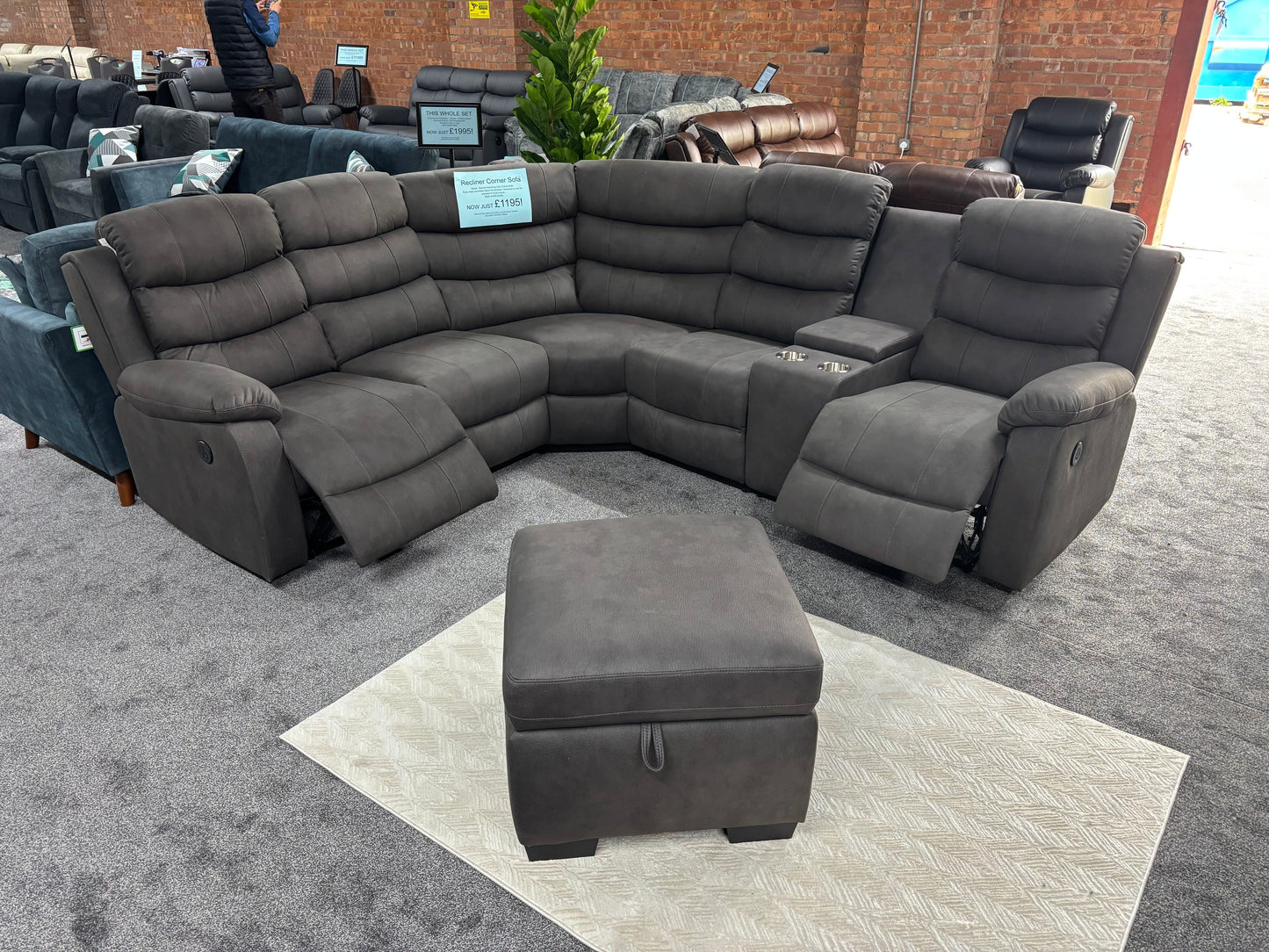 "Willow" Dark Grey Easy Clean Fabric 2C2C Recliner Modular Corner Sofa + Footstool | Couch |