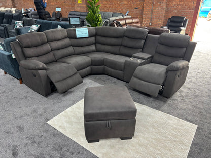 "Willow" Dark Grey Easy Clean Fabric 2C2C Recliner Modular Corner Sofa + Footstool | Couch |
