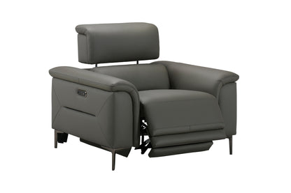 San Andreas Electric Recliner Grey Top Grain Leather Armchair / 1 Seater Sofa With Power Headrests & USB Charging Ports
