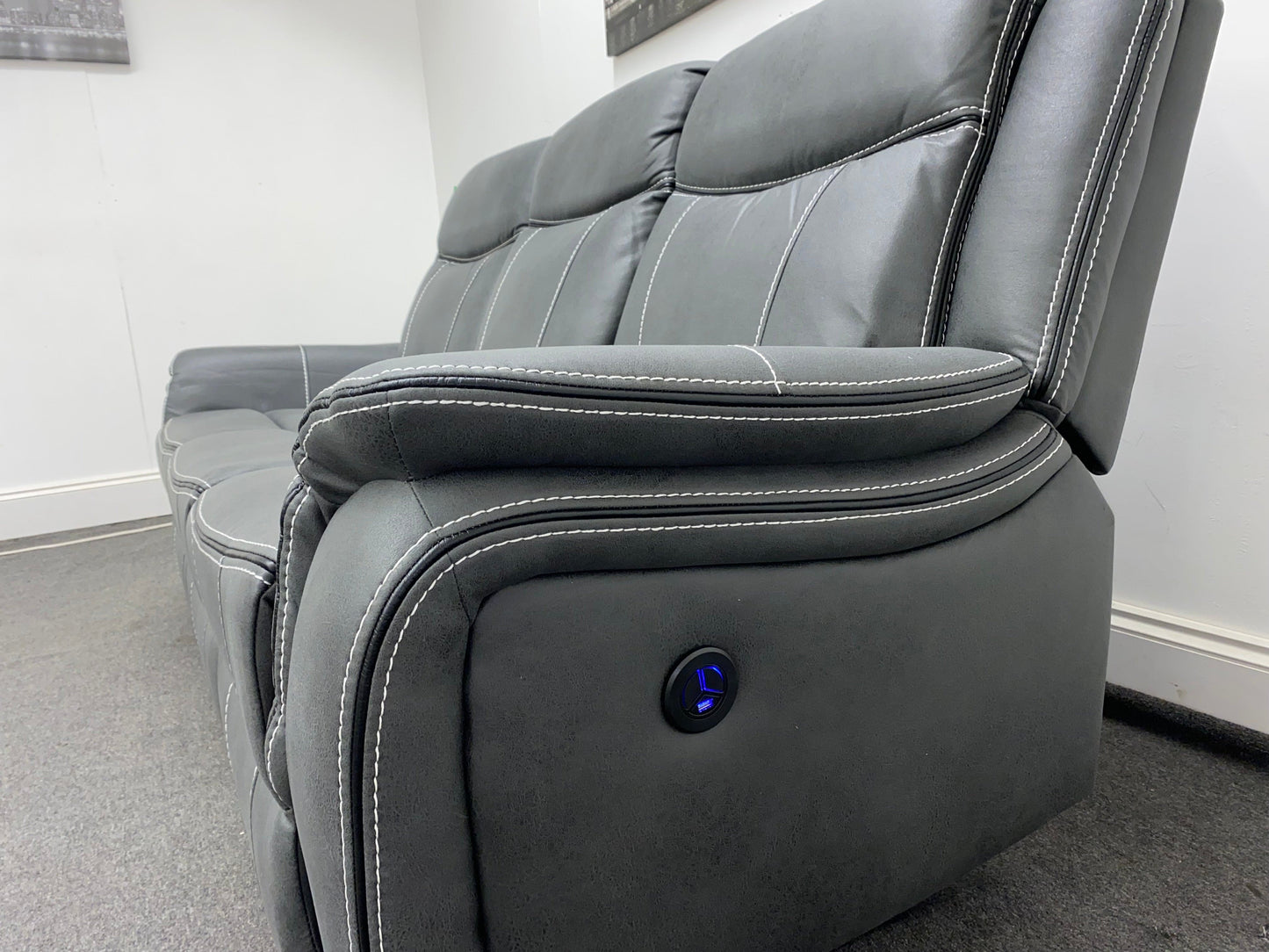 " Mason" All Electric Reclining New Grey Microfibre Fabric 3+1+1 Seater Power Recliner Sofa Suite Set With USB Ports | Couch |