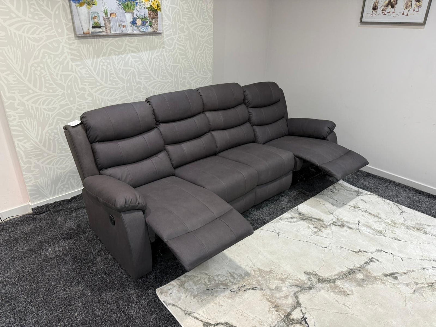Willow Grey Easy Clean Fabric 4 Seater Sofa | Fold Down Tray Table, High Headrest & Seating Position Couch