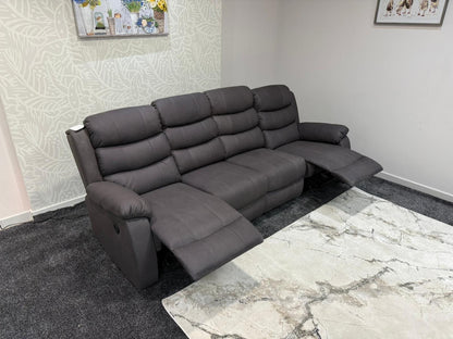 Willow Grey Easy Clean Fabric 4 Seater Sofa | Fold Down Tray Table, High Headrest & Seating Position Couch