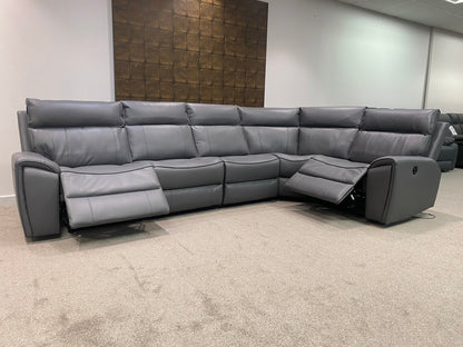 " Ronan " Milano Leather Sectional 5 Unit Power Recliner Corner Sofa With USB Charging Ports