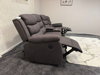 Willow Grey Easy Clean Fabric 4 Seater Sofa With Drinks Console - High Headrest & Seating Position Couch