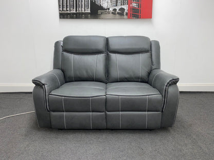 " Sloane Vision " Grey Water Resistant Microfibre Fabric 3 + 2 Seater Electric / Power Recliner Sofa Suite Set With USB Ports & Drop Down Tray Table | Couch |