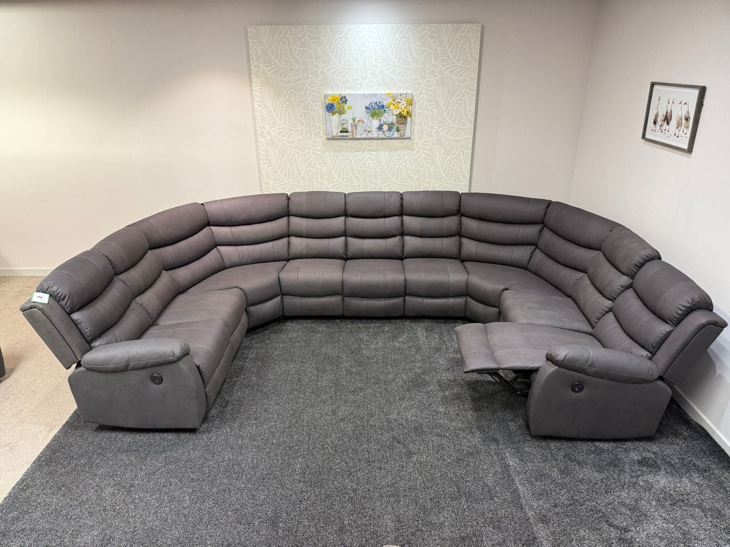 Large Willow Grey Fabric U Shape Corner Sofa With Fold down Tray Table